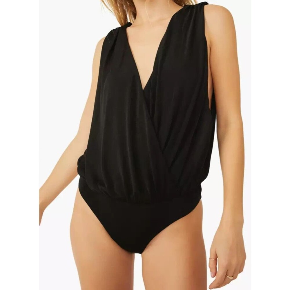 Free People Night Owl Bodysuit Women's Size L  Black Large